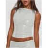 image:imageMakeMeChic Womens Sparkly Sequin Tops Y2k Sleeveless Crop Going Out Rave Tops ClubwearWhite B