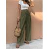 image:imageMakeMeChic Womens Striped Linen Pants High Waist Tie Front Drawstring Palazzo Pant TrousersArmy Green