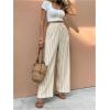 image:imageMakeMeChic Womens Striped Linen Pants High Waist Tie Front Drawstring Palazzo Pant TrousersBeige