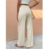image:imageMakeMeChic Womens Striped Linen Pants High Waist Tie Front Drawstring Palazzo Pant TrousersBeige
