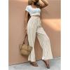 image:imageMakeMeChic Womens Striped Linen Pants High Waist Tie Front Drawstring Palazzo Pant TrousersBeige