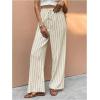 image:imageMakeMeChic Womens Striped Linen Pants High Waist Tie Front Drawstring Palazzo Pant TrousersBeige