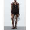 image:imageMakeMeChic Womens Summer 2 Piece Set Tie Front Halter Tops Linen Shorts Sets Vacation OutfitsBlack