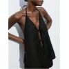 image:imageMakeMeChic Womens Summer 2 Piece Set Tie Front Halter Tops Linen Shorts Sets Vacation OutfitsBlack