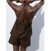 image:imageMakeMeChic Womens Summer 2 Piece Set Tie Front Halter Tops Linen Shorts Sets Vacation OutfitsCoffee Brown