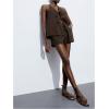 image:imageMakeMeChic Womens Summer 2 Piece Set Tie Front Halter Tops Linen Shorts Sets Vacation OutfitsCoffee Brown