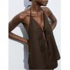 image:imageMakeMeChic Womens Summer 2 Piece Set Tie Front Halter Tops Linen Shorts Sets Vacation OutfitsCoffee Brown