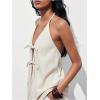 image:imageMakeMeChic Womens Summer 2 Piece Set Tie Front Halter Tops Linen Shorts Sets Vacation OutfitsKhaki