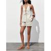 image:imageMakeMeChic Womens Summer 2 Piece Set Tie Front Halter Tops Linen Shorts Sets Vacation OutfitsKhaki