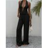 image:imageMakeMeChic Womens Summer 2 Piece Sets Backless Halter Tank Top Wide Leg Linen Pants Set Vacation OutfitsBlack