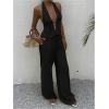 image:imageMakeMeChic Womens Summer 2 Piece Sets Backless Halter Tank Top Wide Leg Linen Pants Set Vacation OutfitsBlack