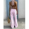 image:imageMakeMeChic Womens Summer 2 Piece Sets Backless Halter Tank Top Wide Leg Linen Pants Set Vacation OutfitsStriped Pink