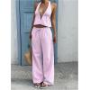 image:imageMakeMeChic Womens Summer 2 Piece Sets Backless Halter Tank Top Wide Leg Linen Pants Set Vacation OutfitsStriped Pink