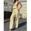 image:imageMakeMeChic Womens Summer 2 Piece Sets Backless Halter Tank Top Wide Leg Linen Pants Set Vacation OutfitsStriped Yellow