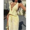 image:imageMakeMeChic Womens Summer 2 Piece Sets Backless Halter Tank Top Wide Leg Linen Pants Set Vacation OutfitsStriped Yellow