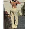 image:imageMakeMeChic Womens Summer 2 Piece Sets Backless Halter Tank Top Wide Leg Linen Pants Set Vacation OutfitsStriped Yellow