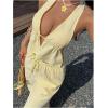 image:imageMakeMeChic Womens Summer 2 Piece Sets Backless Halter Tank Top Wide Leg Linen Pants Set Vacation OutfitsStriped Yellow