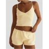 image:imageMakeMeChic Womens Summer 2 Piece Sets Deep V Neck Cami Crop Tops Mini Shorts Cute Lounge Pajama SetsYellow