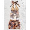 image:imageMakeMeChic Womens Summer 2 Piece Sets Mesh Open Back Halter Top Camisole Pencil Mini Skirt Set Vacation OutfitsOrange Brown
