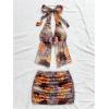 image:imageMakeMeChic Womens Summer 2 Piece Sets Mesh Open Back Halter Top Camisole Pencil Mini Skirt Set Vacation OutfitsOrange Brown