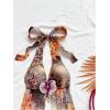 image:imageMakeMeChic Womens Summer 2 Piece Sets Mesh Open Back Halter Top Camisole Pencil Mini Skirt Set Vacation OutfitsOrange Brown