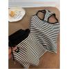 image:imageMakeMeChic Womens Summer 2 Piece Sets Striped Tank Tops Shorts SetBlack White