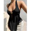 image:imageMakeMeChic Womens Tie Backless Halter Tops Metal Decor Split Sleeveless Y2k TankBlack