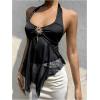image:imageMakeMeChic Womens Tie Backless Halter Tops Metal Decor Split Sleeveless Y2k TankBlack