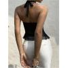 image:imageMakeMeChic Womens Tie Backless Halter Tops Metal Decor Split Sleeveless Y2k TankBlack