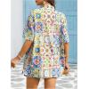 image:imageMakeMeChic Womens Tropical Beach Vacation Outfits Summer Two Piece Sets Boho Floral Kimono Tops and Shorts SetBoho Blue and Yellow