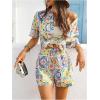 image:imageMakeMeChic Womens Tropical Beach Vacation Outfits Summer Two Piece Sets Boho Floral Kimono Tops and Shorts SetBoho Blue and Yellow
