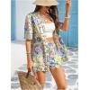 image:imageMakeMeChic Womens Tropical Beach Vacation Outfits Summer Two Piece Sets Boho Floral Kimono Tops and Shorts SetBoho Blue and Yellow
