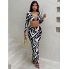 image:imageMakeMeChic Womens Two Piece Outfits Maxi Skirt Set Floral Print Long Sleeves Deep V Neck Going Out Top Vacation SetsBlack and White