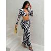 image:imageMakeMeChic Womens Two Piece Outfits Maxi Skirt Set Floral Print Long Sleeves Deep V Neck Going Out Top Vacation SetsBlack and White