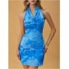 image:imageMakeMeChic Womens Vacation Mini Dress Y2k Halter Backless Dresses Cowl Neck Floral SundressBlue