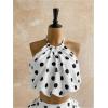 image:imageMakeMeChic Womens Y2k 2 Piece Outfits Polka Dots Halter Bubble Crop Tops Ruffle Mini Skirt SetWhite