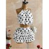 image:imageMakeMeChic Womens Y2k 2 Piece Outfits Polka Dots Halter Bubble Crop Tops Ruffle Mini Skirt SetWhite