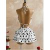 image:imageMakeMeChic Womens Y2k 2 Piece Outfits Polka Dots Halter Bubble Crop Tops Ruffle Mini Skirt SetWhite