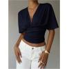 image:imageMakeMeChic Womens Y2k Crop Tops Deep V Neck Dolman Sleeve Tops Cute Summer T Shirt Going Out TopsBlue