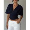 image:imageMakeMeChic Womens Y2k Crop Tops Deep V Neck Dolman Sleeve Tops Cute Summer T Shirt Going Out TopsBlue