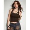 image:imageMakeMeChic Womens Y2k Grommet Eyelet Halter Tank Tops Going Out Backless Sleeveless Tops Basic Cami Crop StreetwearBrown