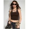 image:imageMakeMeChic Womens Y2k Grommet Eyelet Halter Tank Tops Going Out Backless Sleeveless Tops Basic Cami Crop StreetwearBrown