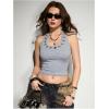 image:imageMakeMeChic Womens Y2k Grommet Eyelet Halter Tank Tops Going Out Backless Sleeveless Tops Basic Cami Crop StreetwearGrey