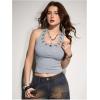 image:imageMakeMeChic Womens Y2k Grommet Eyelet Halter Tank Tops Going Out Backless Sleeveless Tops Basic Cami Crop StreetwearGrey