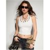 image:imageMakeMeChic Womens Y2k Grommet Eyelet Halter Tank Tops Going Out Backless Sleeveless Tops Basic Cami Crop StreetwearWhite