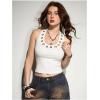 image:imageMakeMeChic Womens Y2k Grommet Eyelet Halter Tank Tops Going Out Backless Sleeveless Tops Basic Cami Crop StreetwearWhite