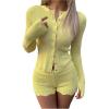 image:imageMakeMeChic Womens 2 Piece Fall Outfit Long Sleeve Button Down Knit Tops and Shorts SetYellow