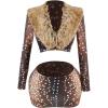 image:imageMakeMeChic Womens 2 Piece Fall Outfits Fur Dots Print Long Sleeve Crop Top and Mini Skirt Matching SetKhaki