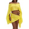 image:imageMakeMeChic Womens 2 Piece Fall Outfits Split Sleeve Asymmetrical Crop Tops and Mini Skirts Clothing SetYellow