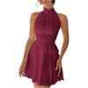 image:imageMakeMeChic Womens 2 Piece Outfits Tie Backless Halter Tops and Pleated Mini Skirt SetsBurgundy